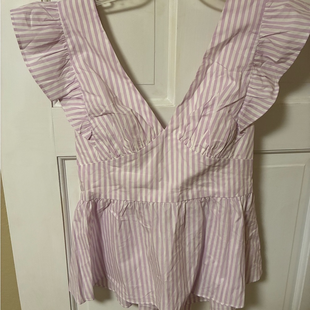 Skies Are Blue Purple Ruffled Peplum Blouse